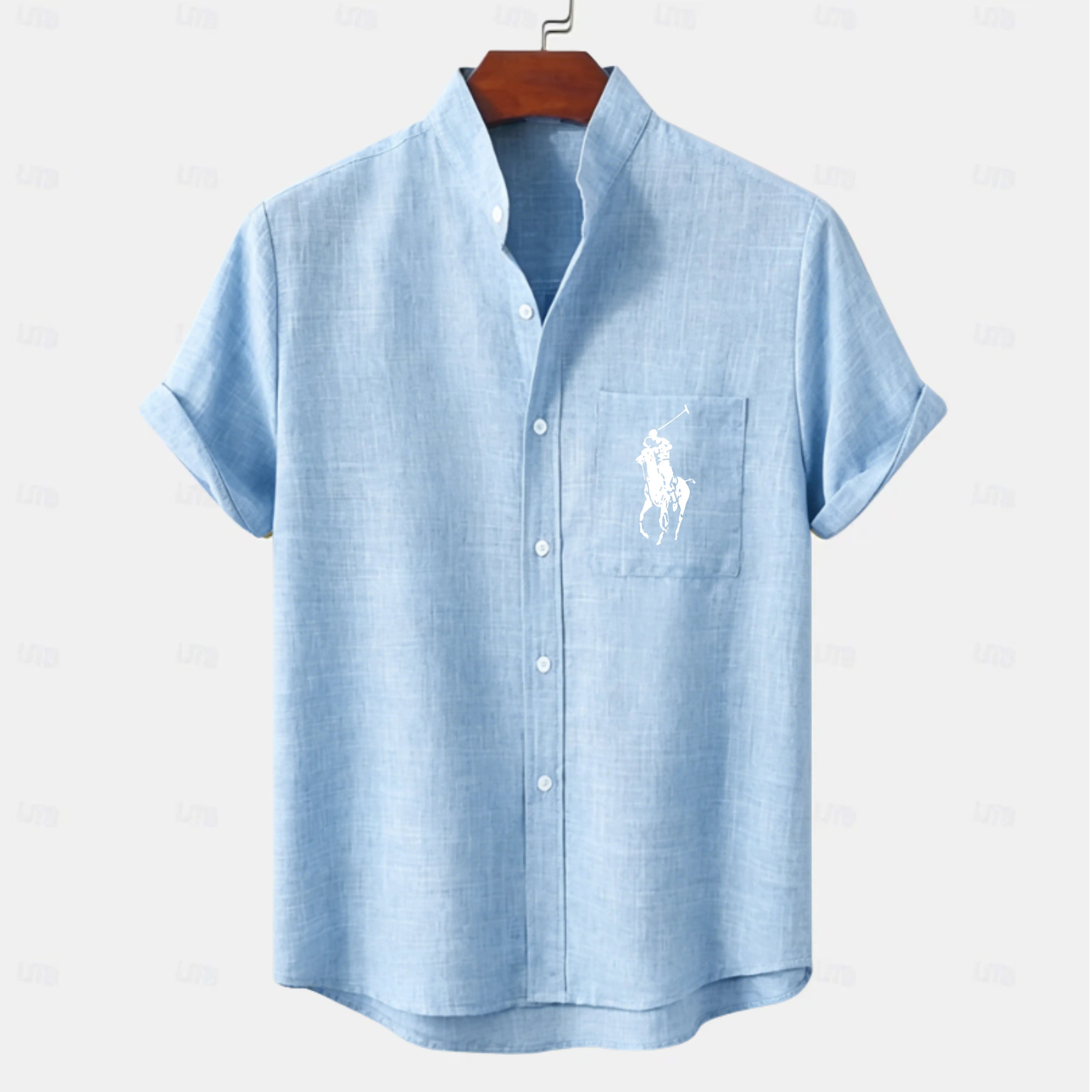 Men's Linen Shirt Casual Shirt Band Collar Shirt Plain Beach Vacation