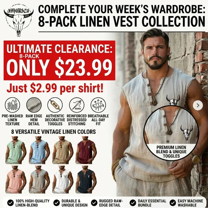 Men's Henley Shirt Vest Top Linen Tank Top Sleeveless Shirt Sleeveless Henley Summer Plain