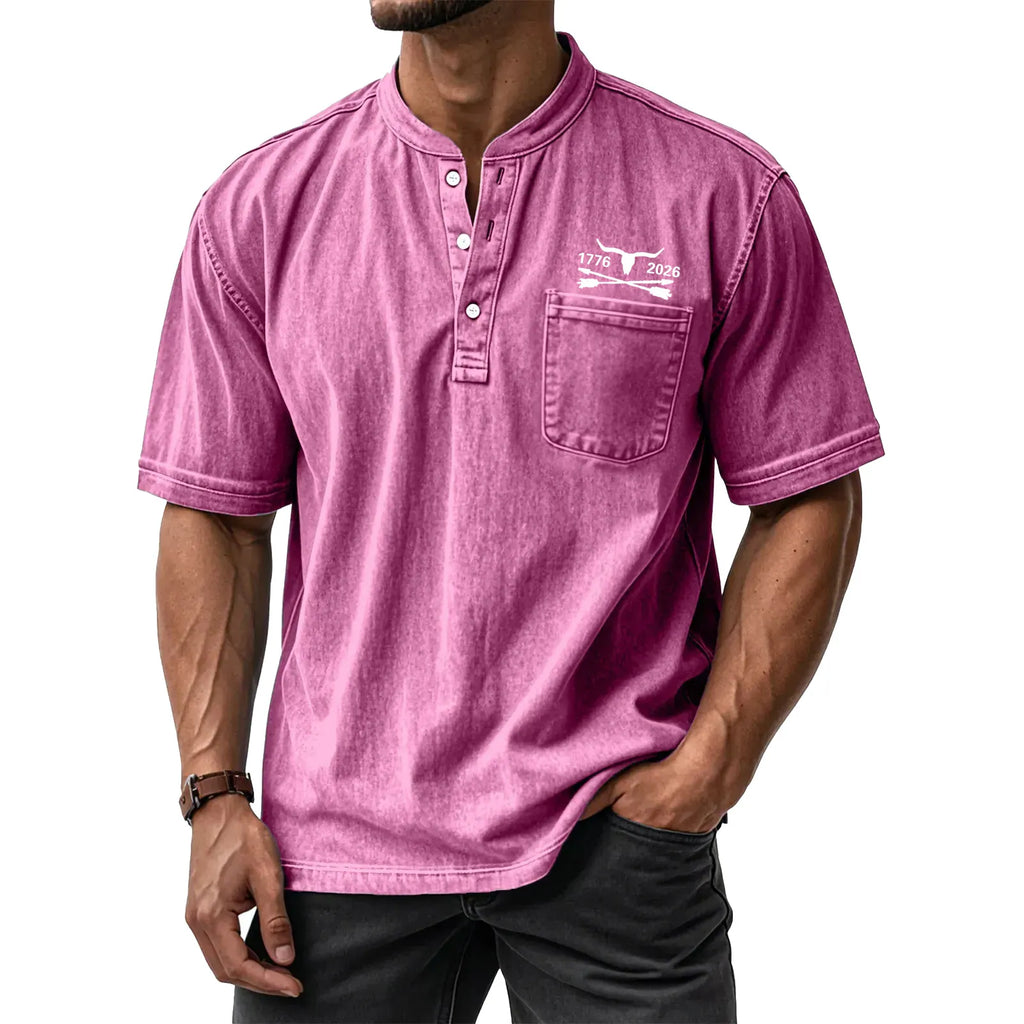 Men's Washed Cotton Short Sleeve Henley T-Shirt