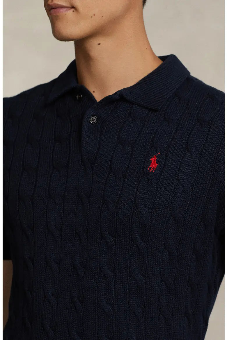Cable-Knit Cotton Polo Sweater