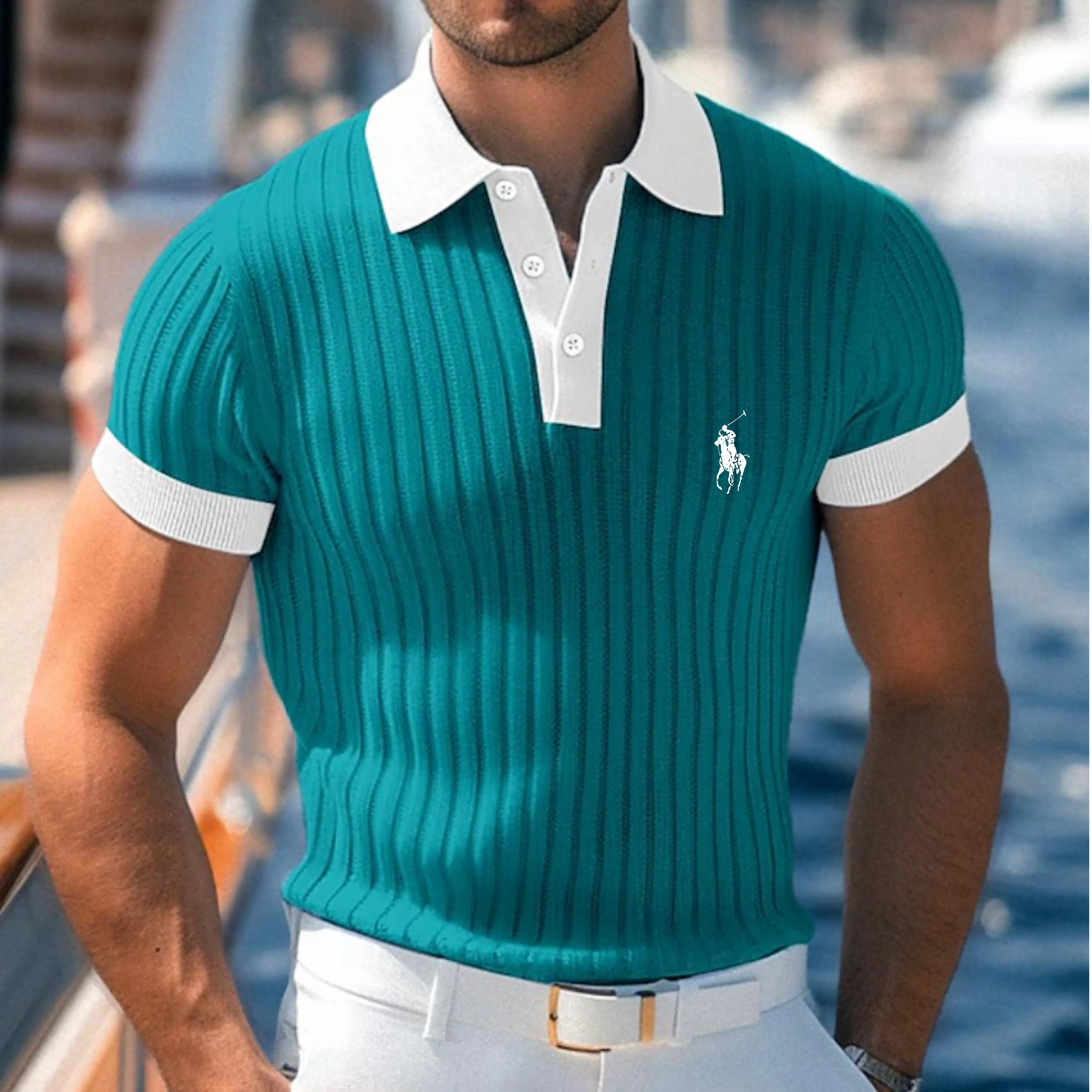 Men's Textured Muscle Shirt Casual Work Ribbed Polo