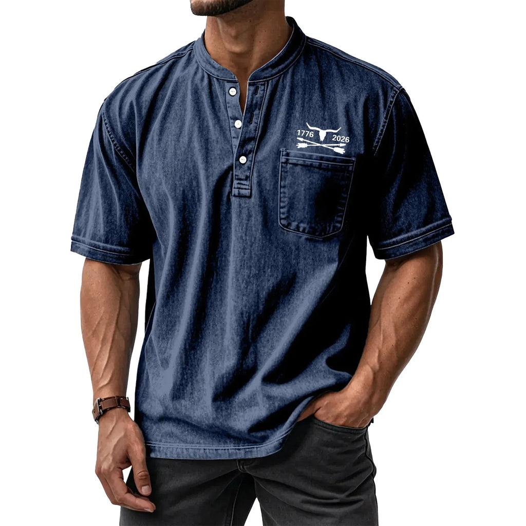 Men's Washed Cotton Short Sleeve Henley T-Shirt