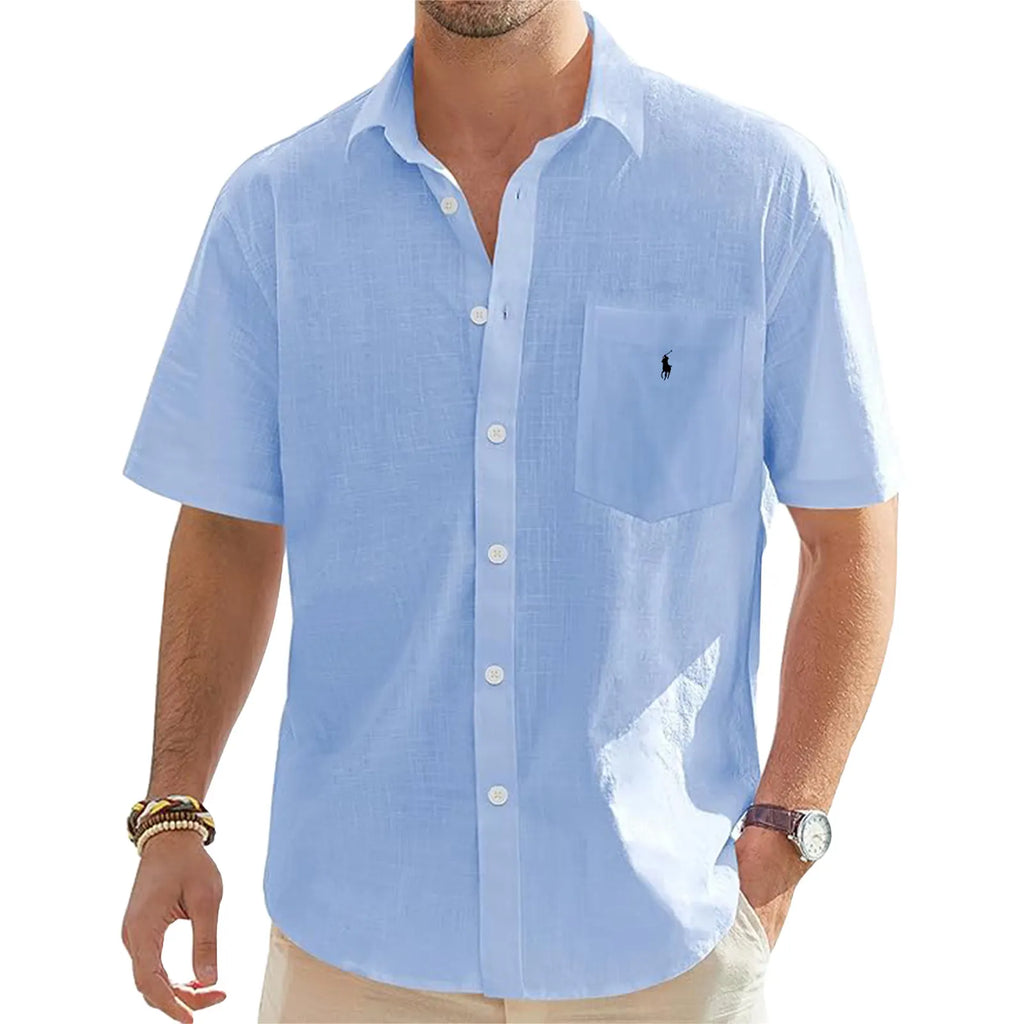 Men's Linen Short Sleeve Shirts Cotton Casual Lightweight Button Down Shirt