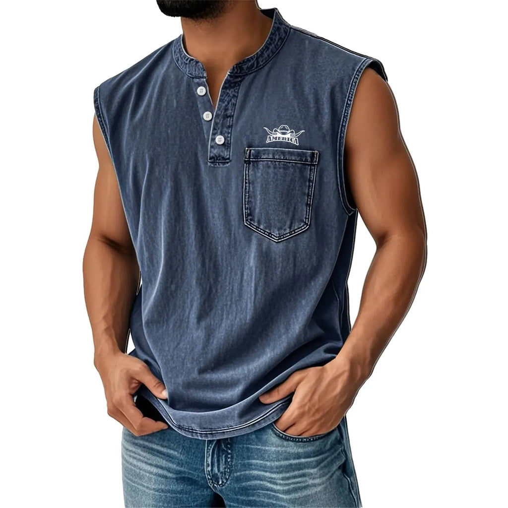 Work vest, Western vest, Casual sports outdoor vest, Henley collar button vest