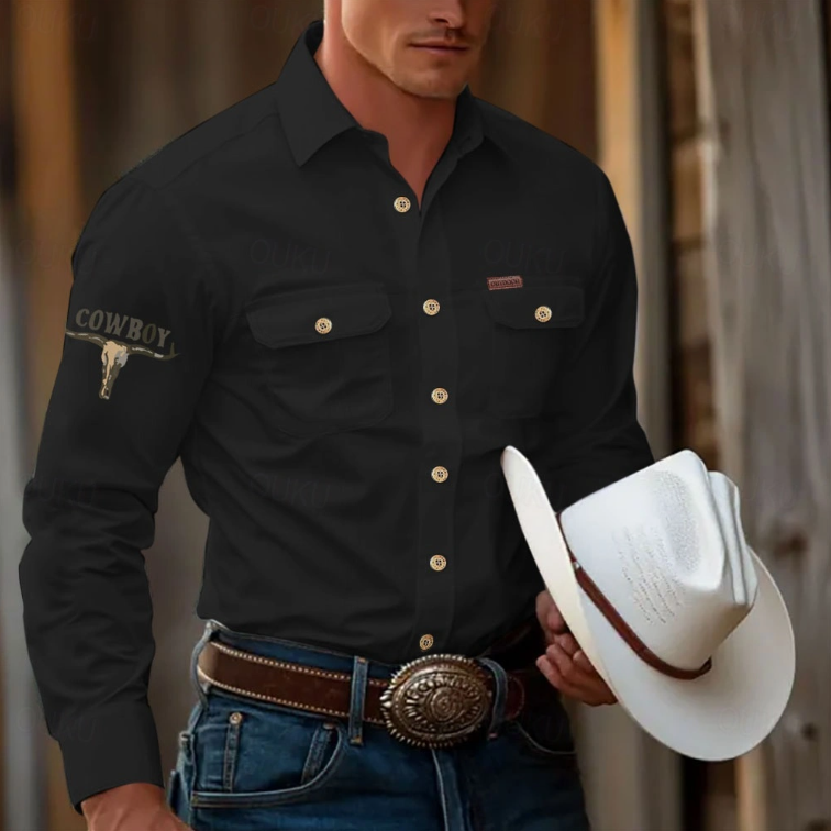 Men's Cow Work Shirt Western Shirt Cargo Shirt Long Sleeve Casual Tactical Sports & Outdoor