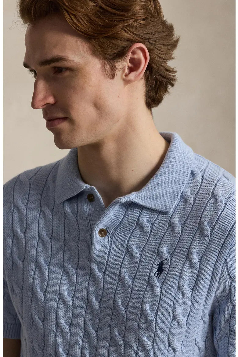 Cable-Knit Cotton Polo Sweater
