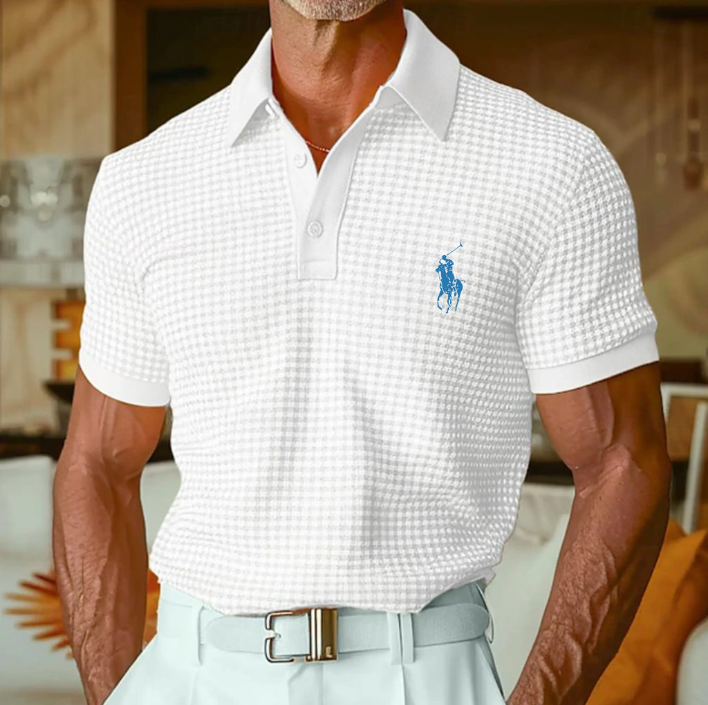 Men's Waffle Polo Shirts Textured Casual Holiday Lapel Ribbed Polo Collar Short
