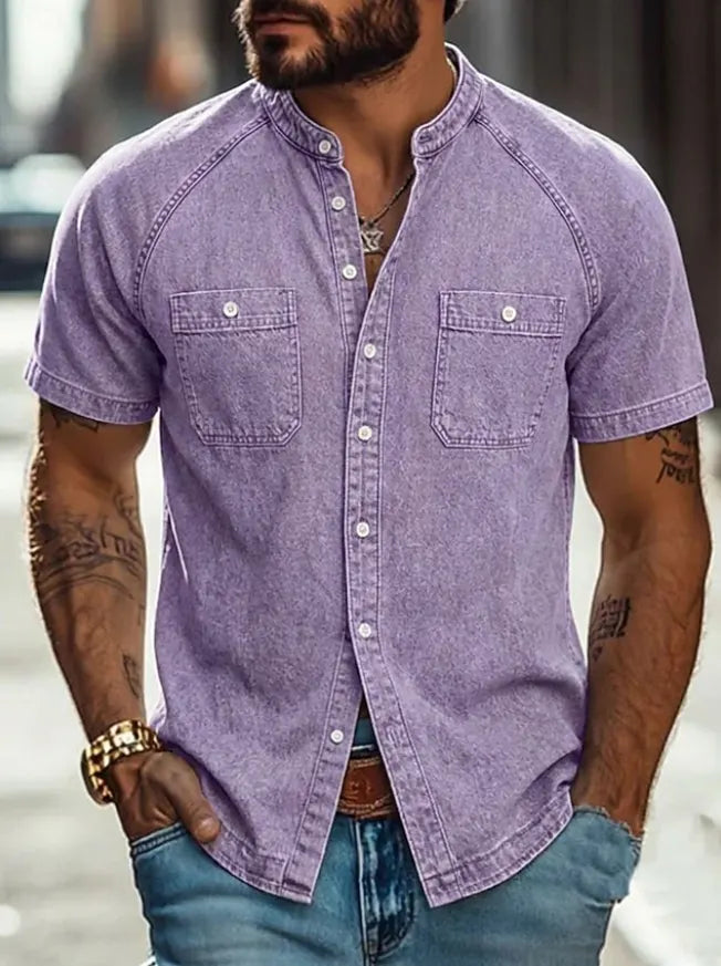 Men Shirt Casual Shirt Faded Shirt Garment Dyed Cotton Acid Wash Shirt