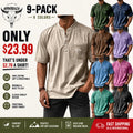 Men's Washed Cotton Short-Sleeve Henley Collar T-Shirt (Upgraded Version)