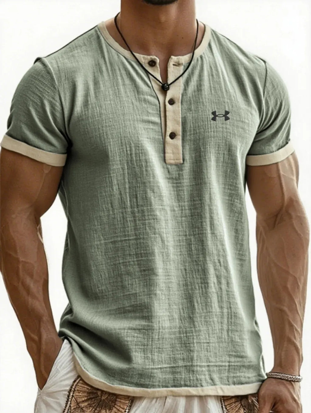 Men's Cotton Linen Casual Henley T-Shirt