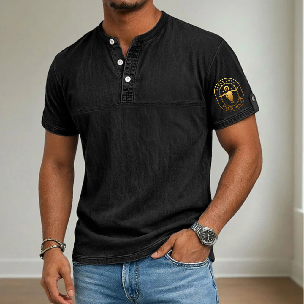 Men's Henley Shirt 100% Cotton Acid Wash Shirt Short Sleeve Henley