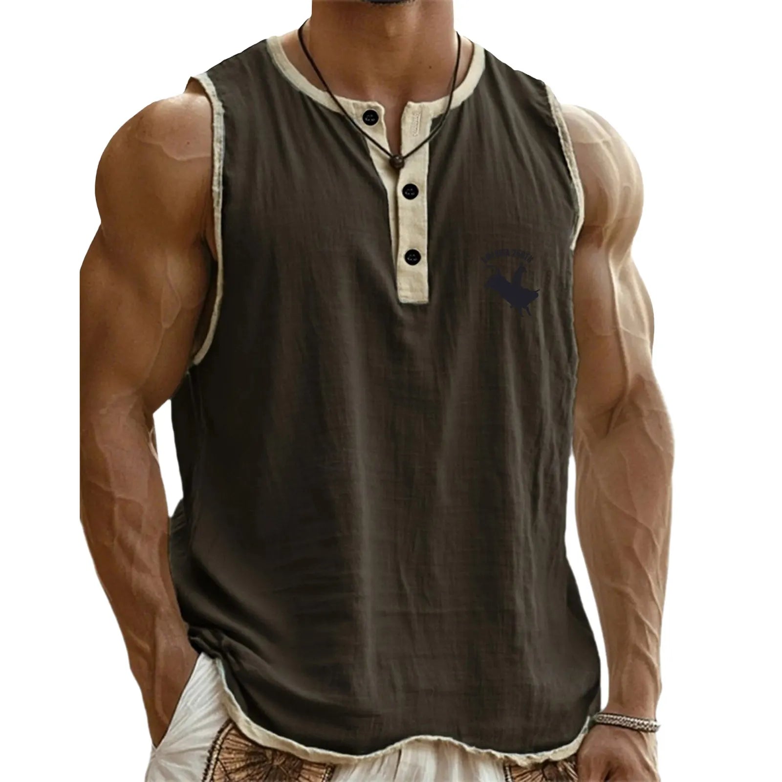 Men's Tank Top Vest Top Undershirt Sleeveless Shirt Sleeveless Henley Summer Plain