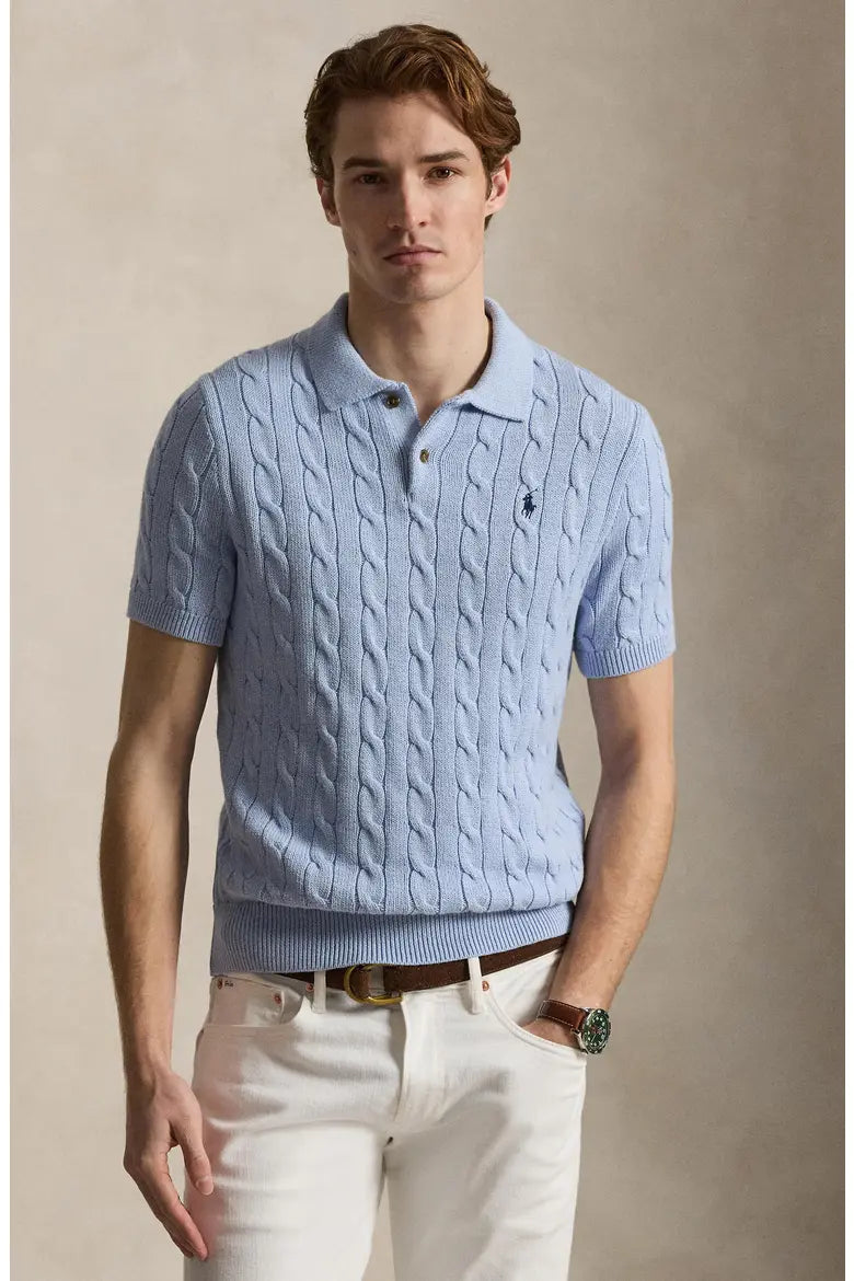 Cable-Knit Cotton Polo Sweater