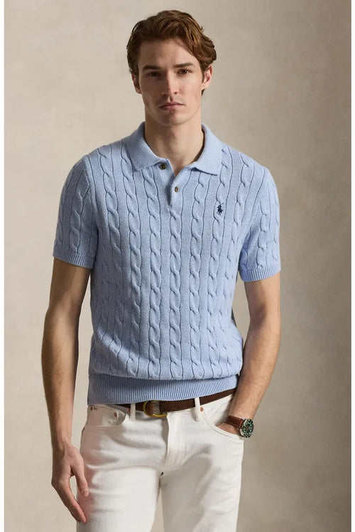 Cable-Knit Cotton Polo Sweater