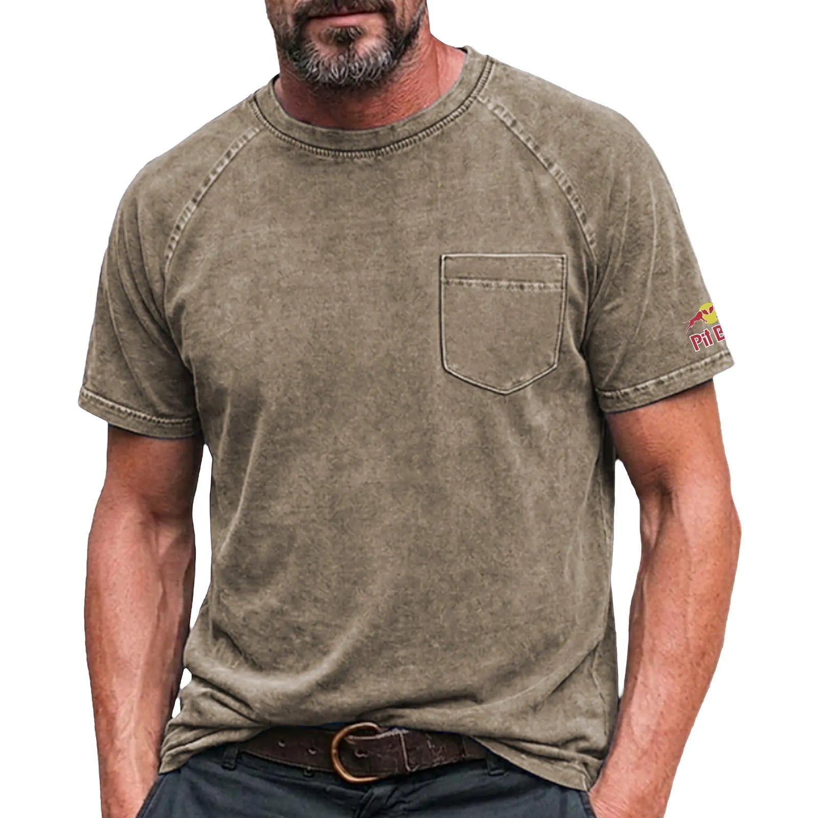 Men's Cotton T Shirt Washed Shirt Tee Top Short Sleeve Crew Neck Summer Spring All Seasons Solid Color Plain Retro Vintage Distressed Pocket Garment Dyed Washed Casual Vacation Street Light Blue