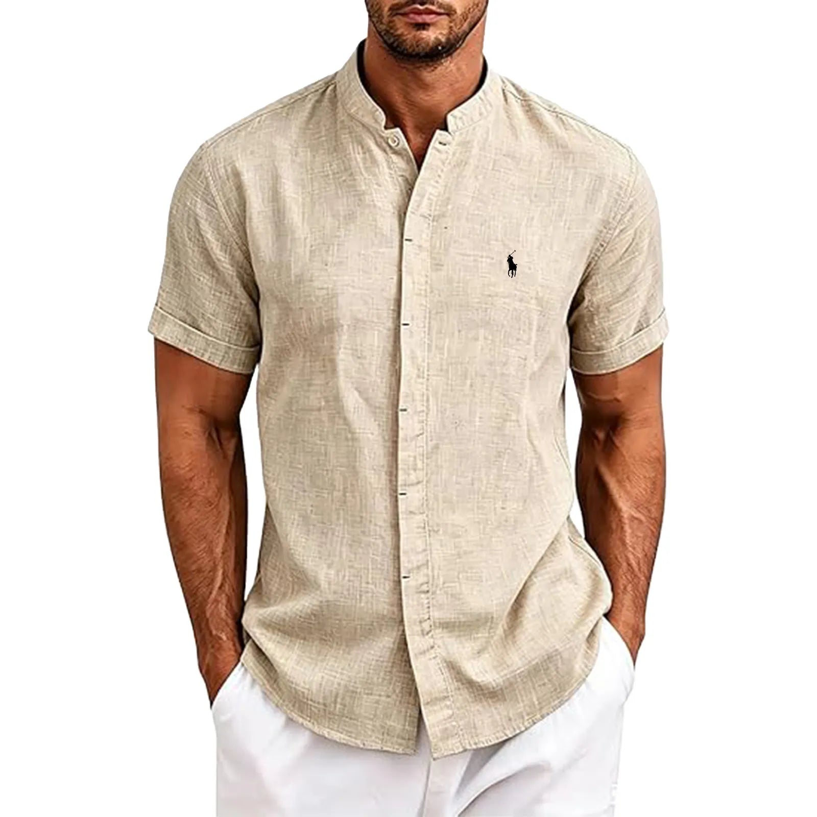 Men's Linen Shirts Short Sleeve Casual Button Down Shirt for Men