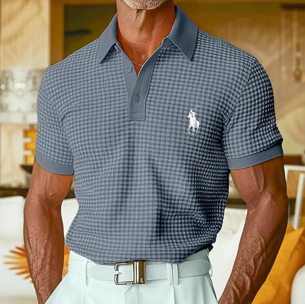 Men's Waffle Polo Shirts Textured Casual Holiday Lapel Ribbed Polo Collar Short