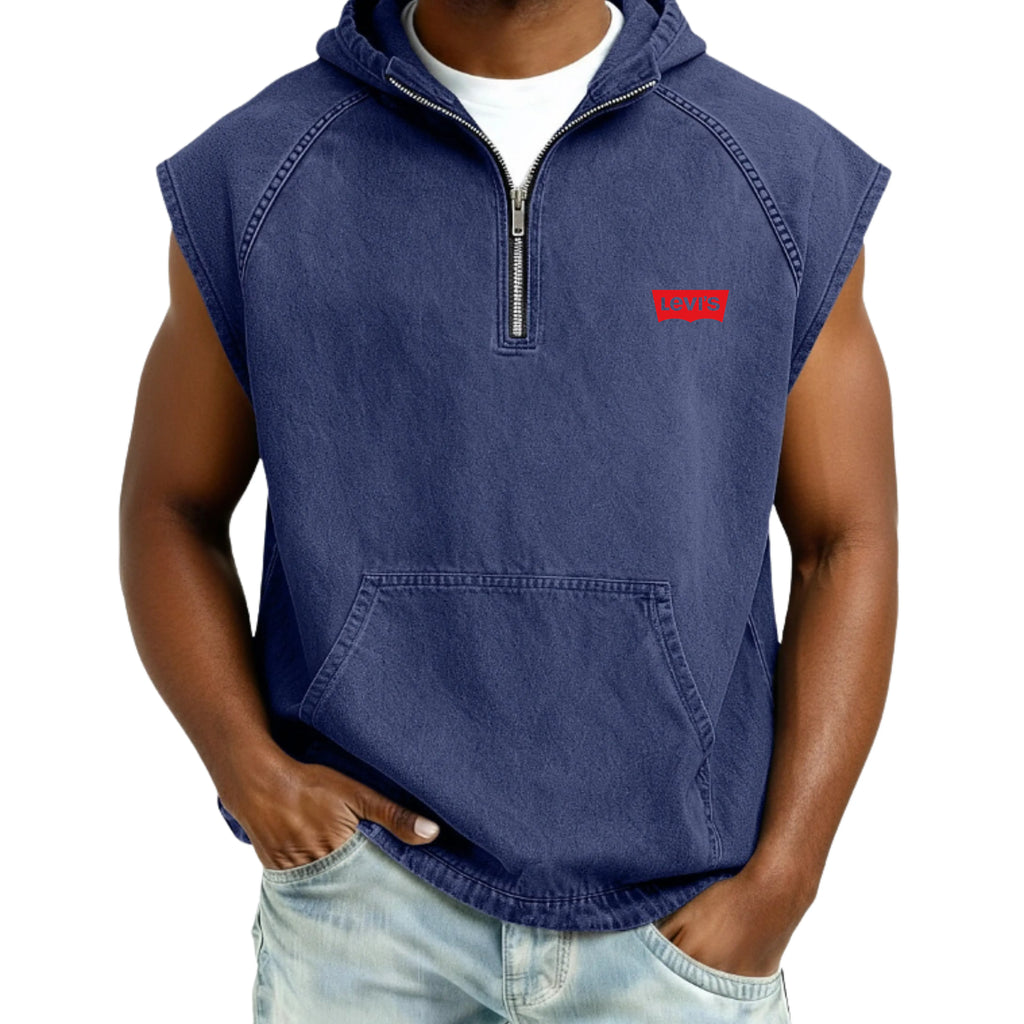 Men's Tank Top Vest Top Demin Shirt Acid Wash Shirt Sleeveless Hooded Zip