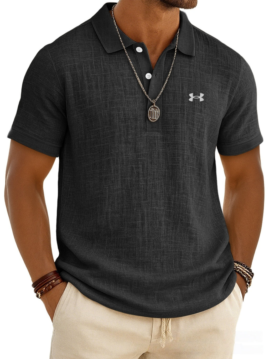 Men's Slub Cotton-Linen Casual Polo Shirt