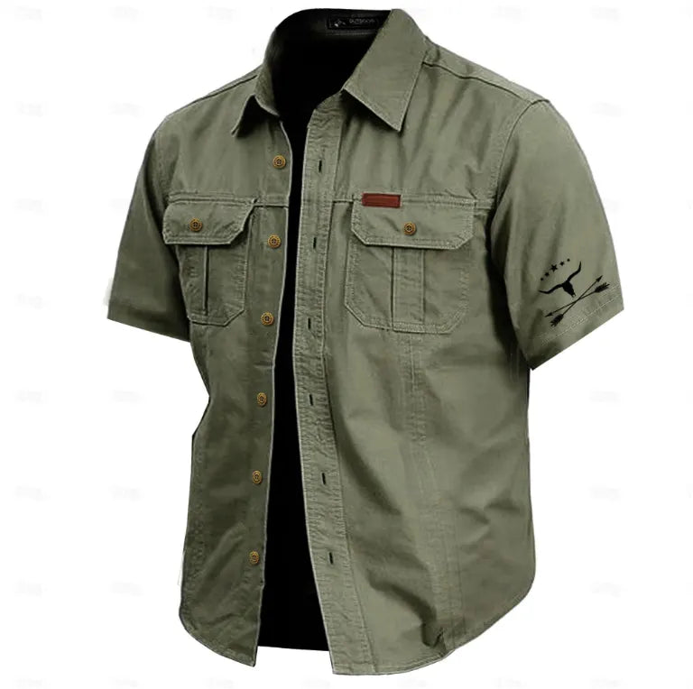 Men's Cow Print Work Shirt Western Shirt Cargo Shirt Short Sleeve Casual Tactical