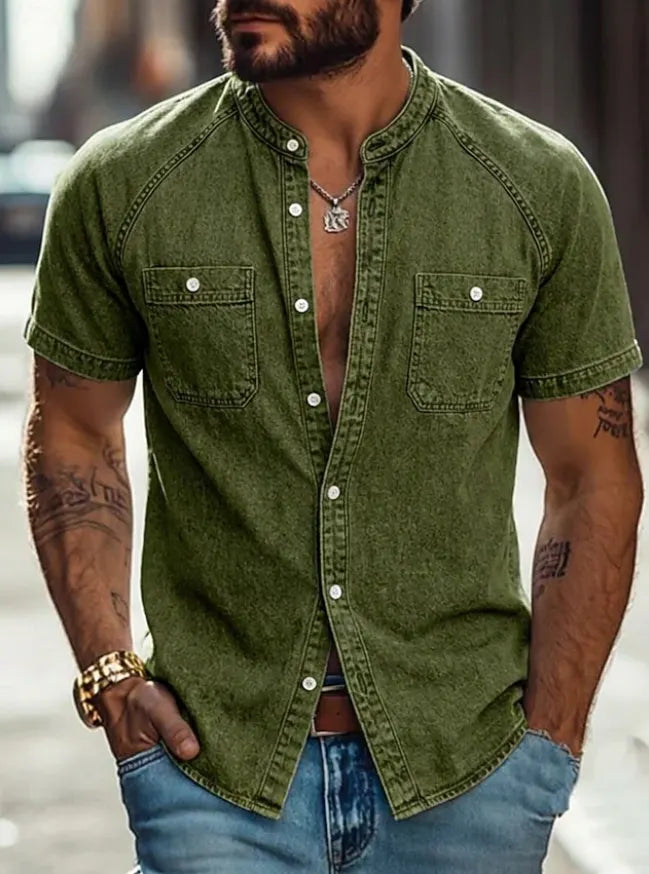 Men Shirt Casual Shirt Faded Shirt Garment Dyed Cotton Acid Wash Shirt