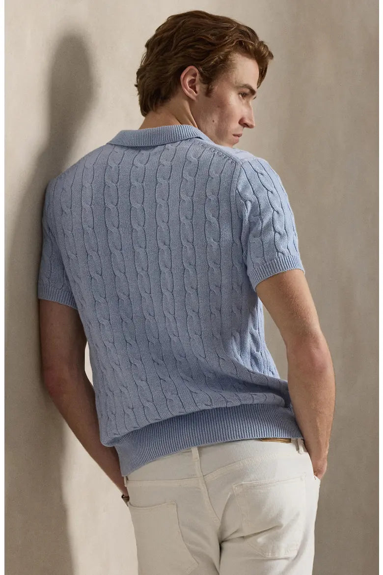 Cable-Knit Cotton Polo Sweater