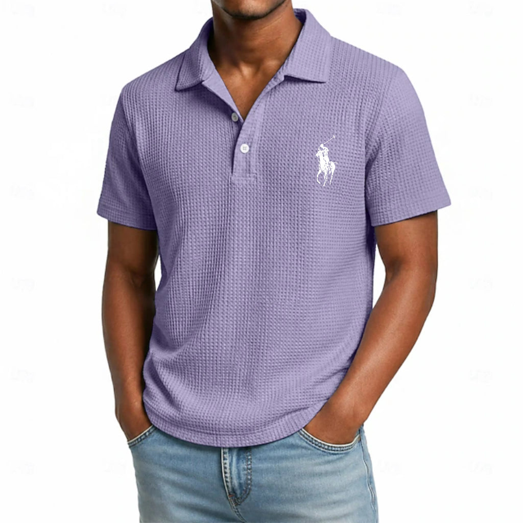 Men's Waffle Polo Shirts Textured Casual Business Turndown Short Sleeve