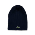 Lacoste (Men's navy small croc ribbed wool long beanie -166)