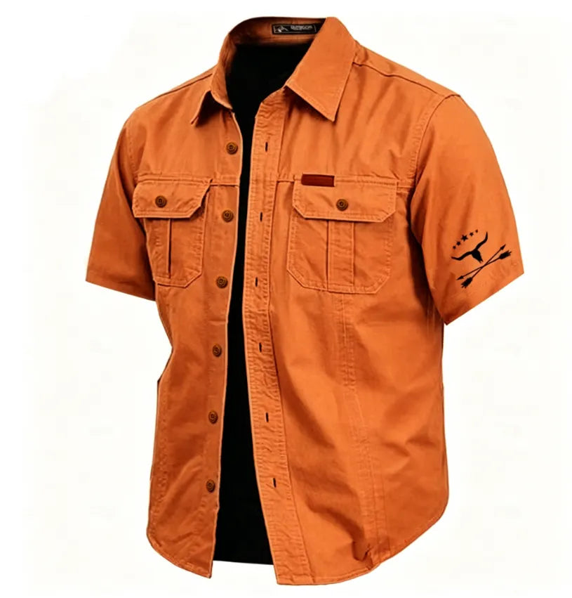 Men's Cow Print Work Shirt Western Shirt Cargo Shirt Short Sleeve Casual Tactical