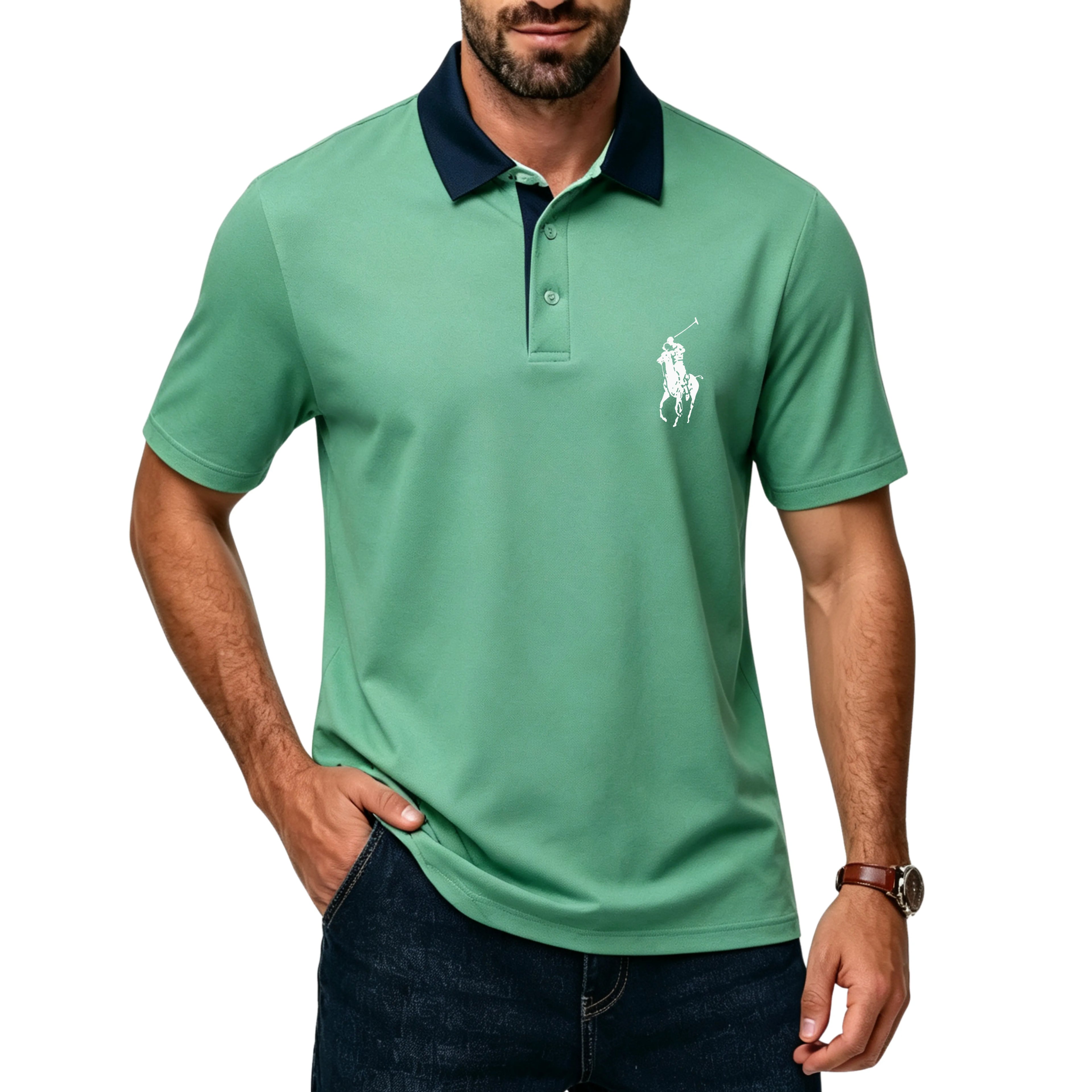 Men's Classic Polo Shirts Contrast Collar Short Sleeve Casual