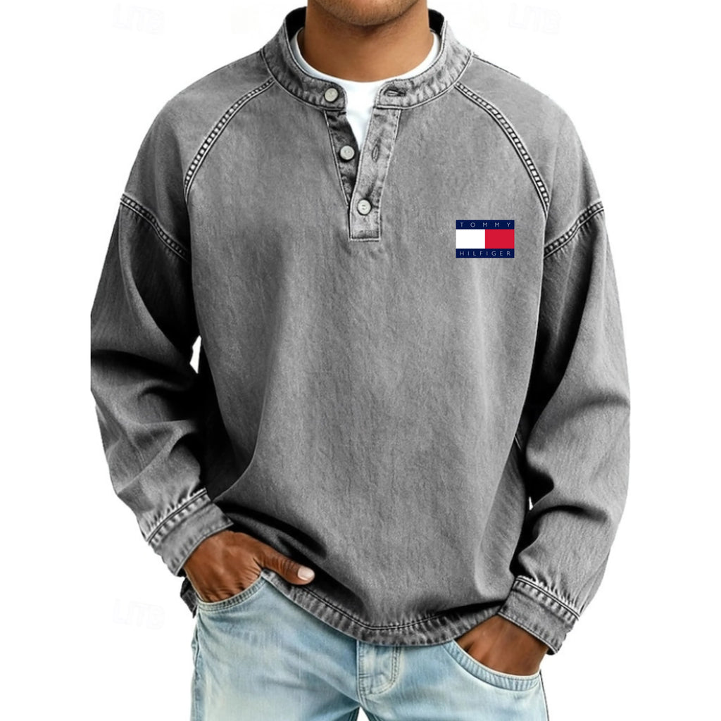 Men's T Shirt Henley Shirt 100% Cotton Acid Wash Shirt Tee Top
