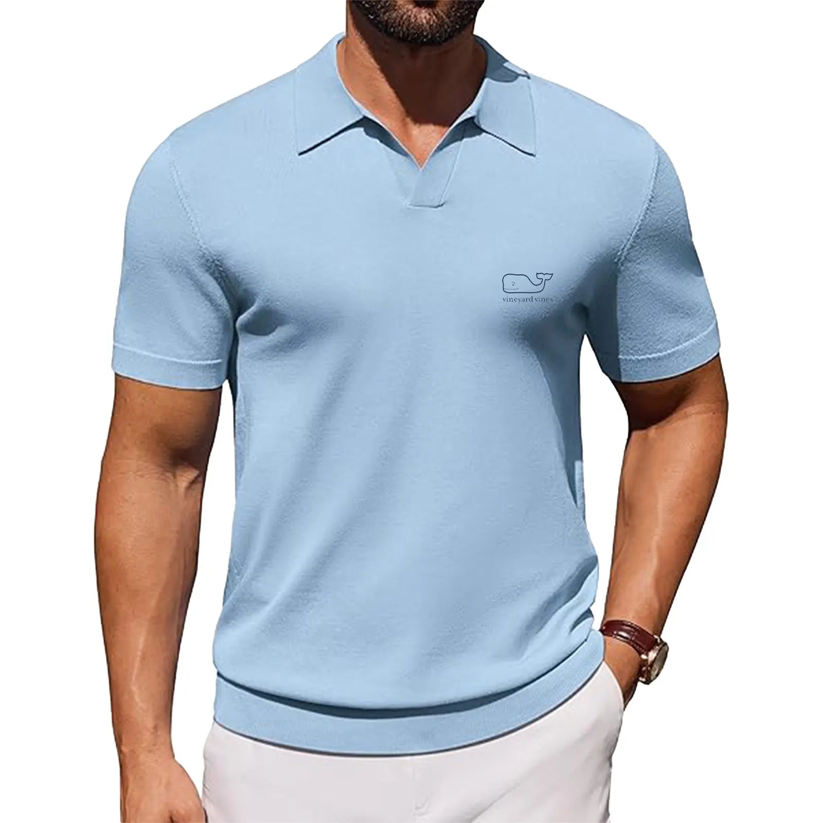 J.VER Polo Shirts for Men Short Sleeve V Neck Knit Polo Shirt Casual Vintage