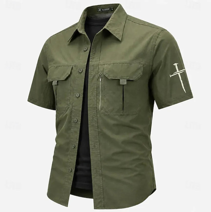 Men's Cross Fishing Shirts Cargo Shirt Utility Shirt Short Sleeve Sports & Outdoors Tactical Outdoor Streetwear