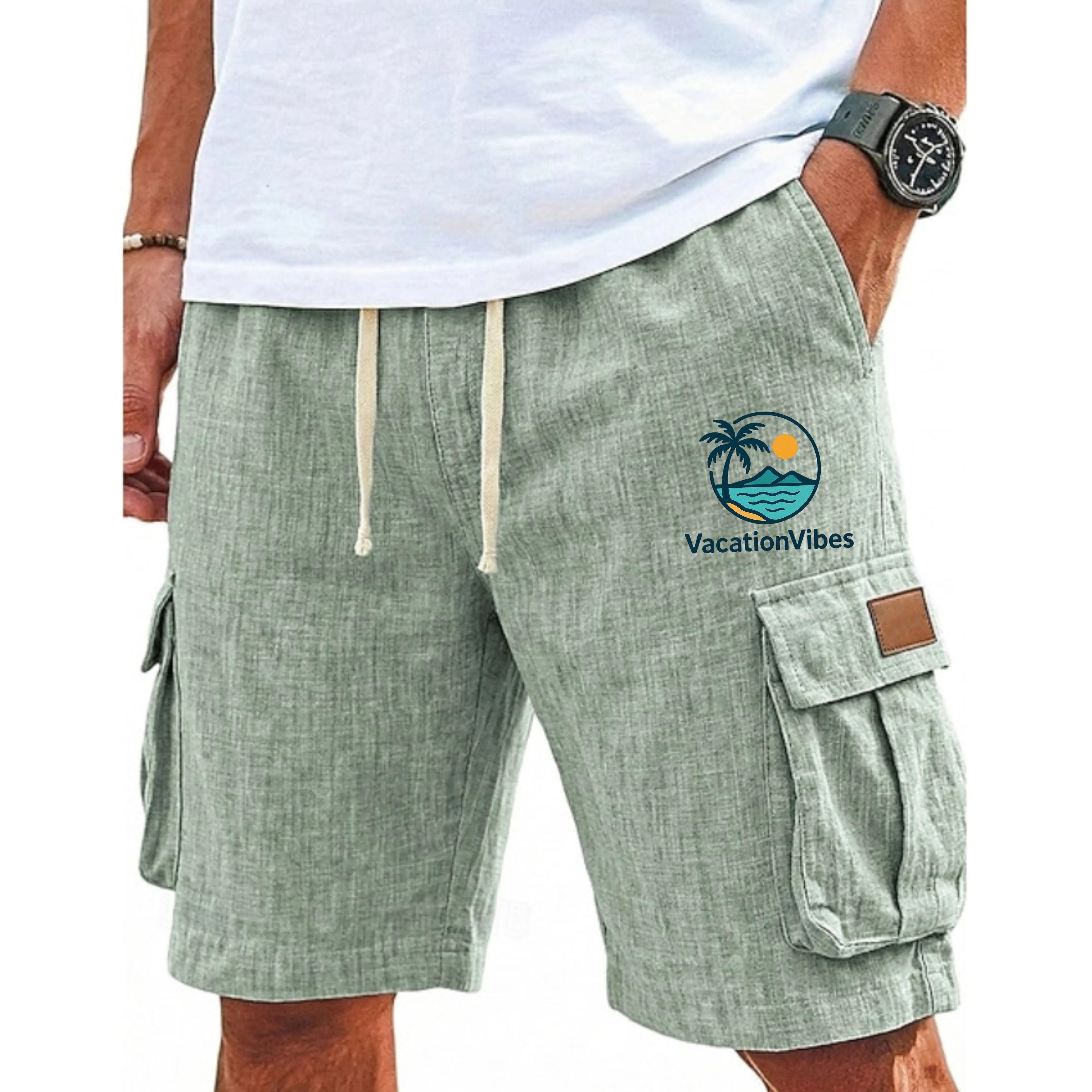Men's Shorts Linen Shorts Beach Shorts Drawstring Elastic Waist Multi Pocket Plain Comfort