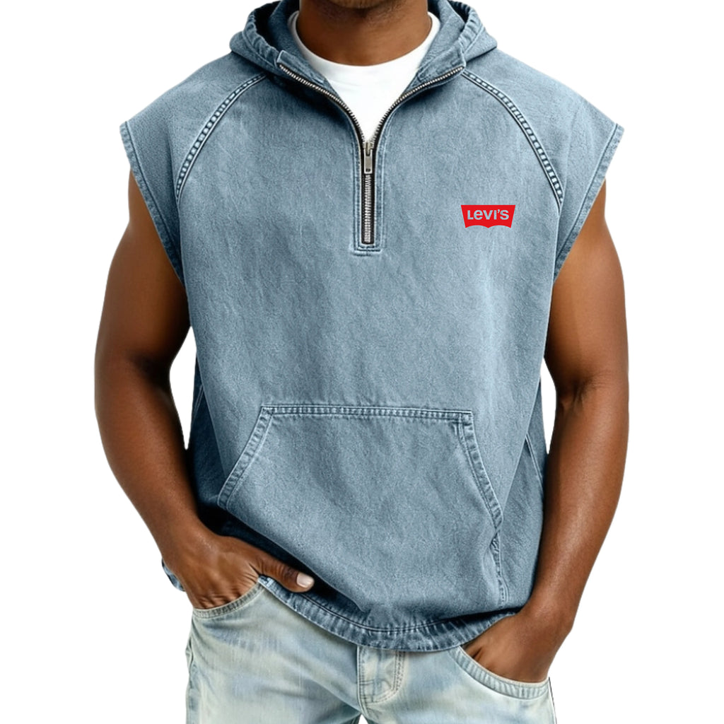 Men's Tank Top Vest Top Demin Shirt Acid Wash Shirt Sleeveless Hooded Zip
