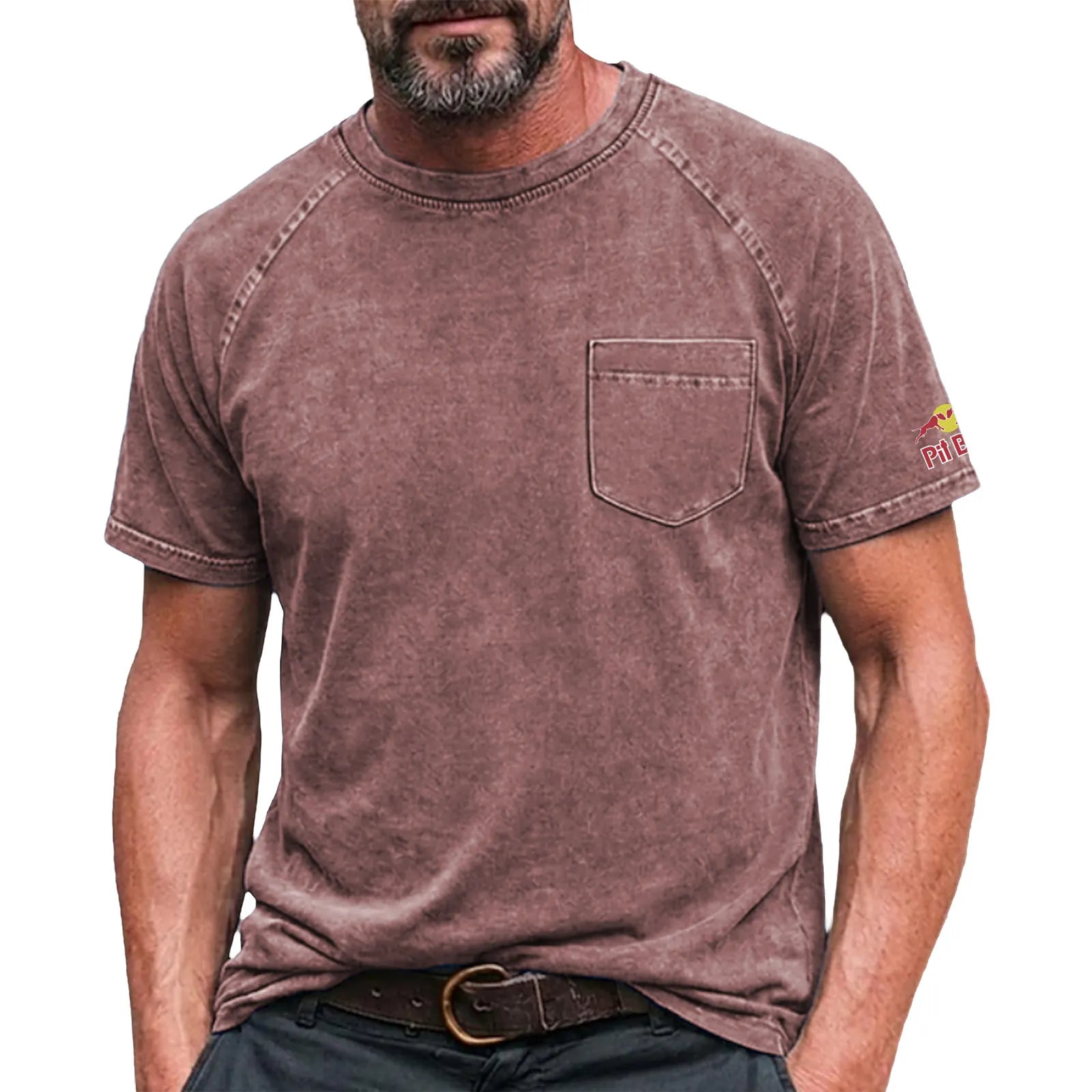 Men's Cotton T Shirt Washed Shirt Tee Top Short Sleeve Crew Neck Summer Spring All Seasons Solid Color Plain Retro Vintage Distressed Pocket Garment Dyed Washed Casual Vacation Street Light Blue
