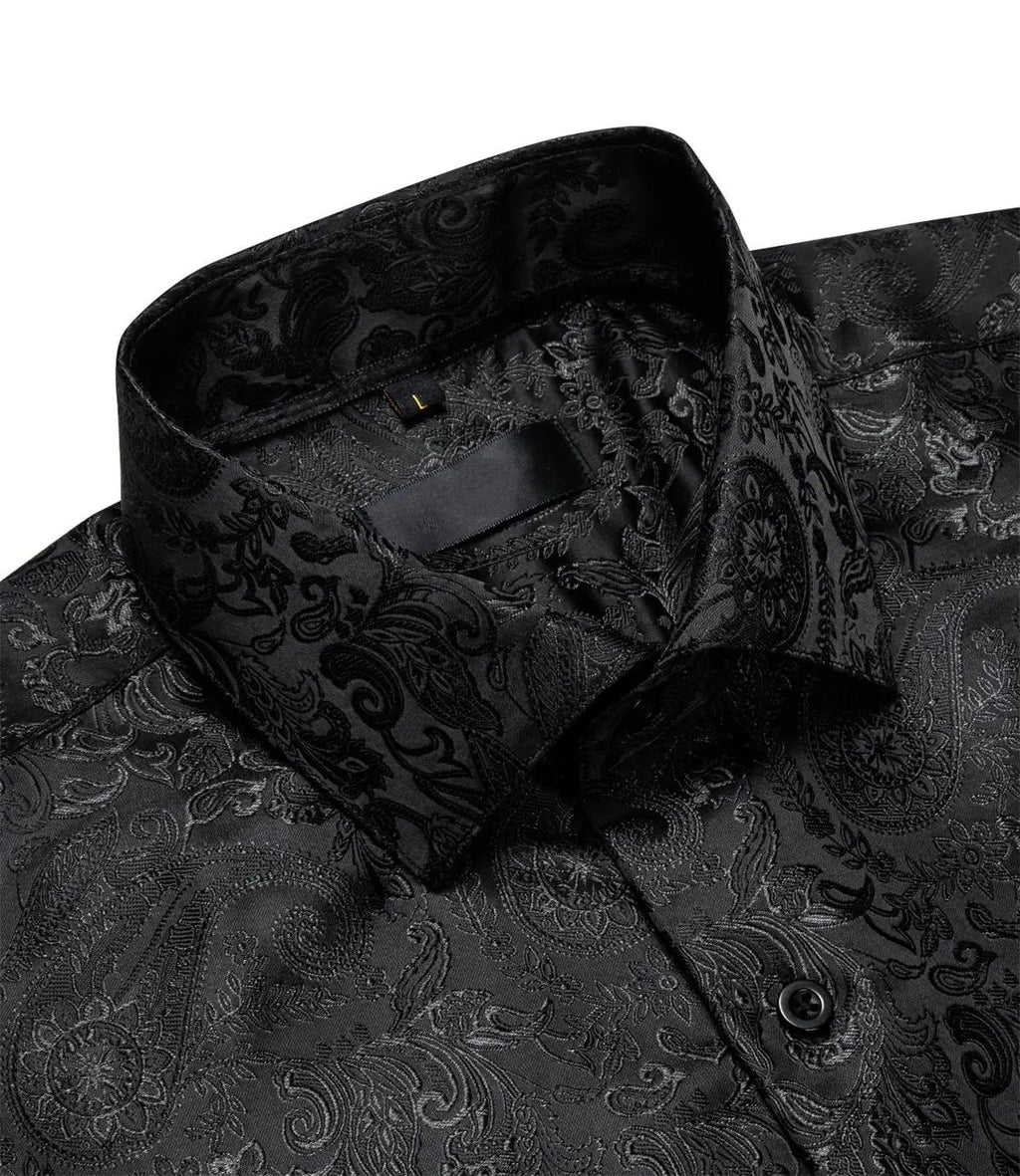 AILISUS Black Men's Paisley Shirt Business Sunscreen Anti-wrinkle Formal Shirt Button Shirt Simple Commuter Men's Summer Tops Casual Longsleeves Casual Soft Fit