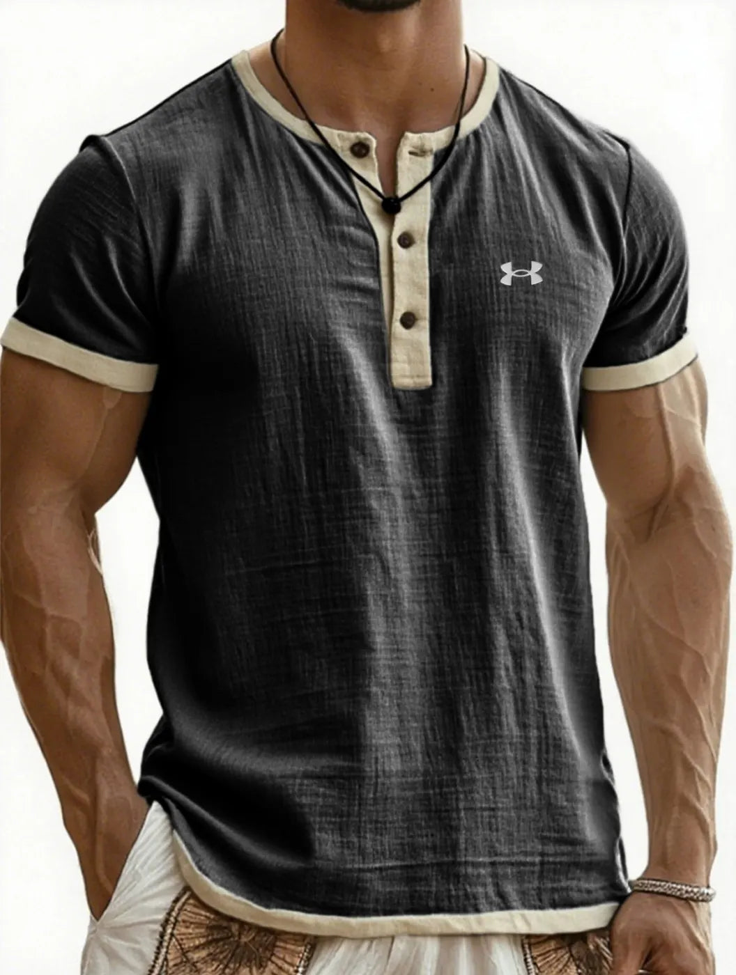 Men's Cotton Linen Casual Henley T-Shirt