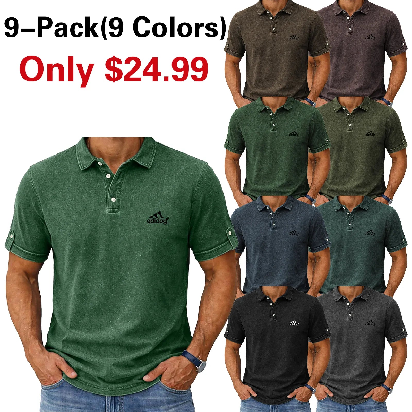 SoftFadeTM Men's Polo Shirts 100% Cotton Acid Wash Shirt Casual Holiday Lapel Short Sleeve
