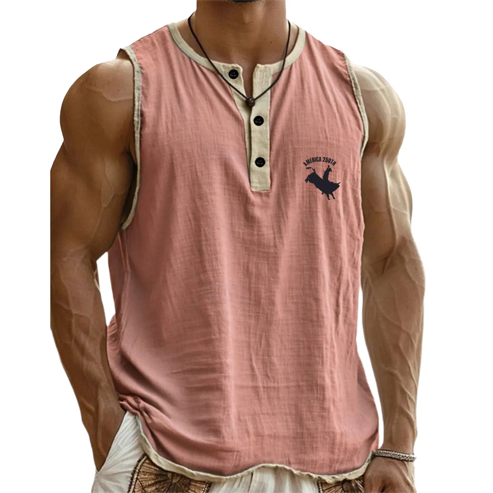 Men's Tank Top Vest Top Undershirt Sleeveless Shirt Sleeveless Henley Summer Plain