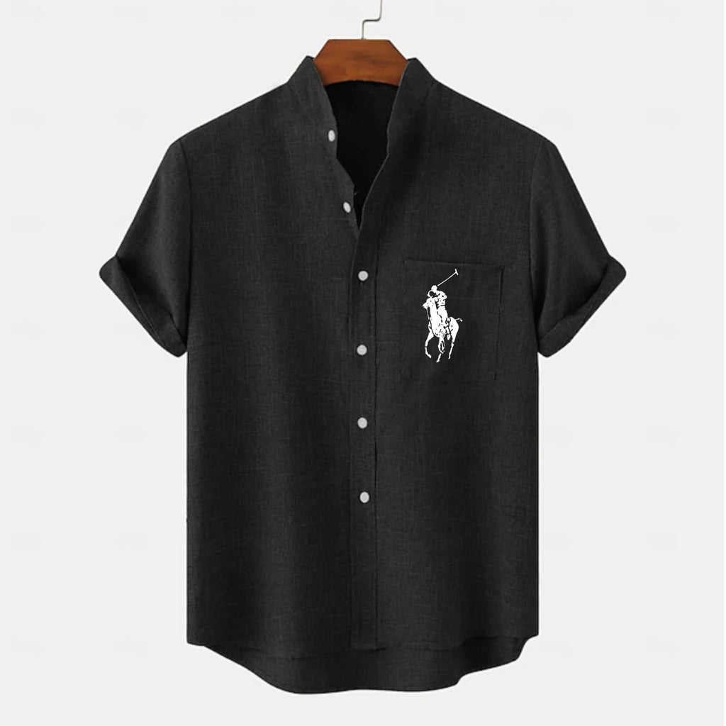 Men's Linen Shirt Casual Shirt Band Collar Shirt Plain Beach Vacation