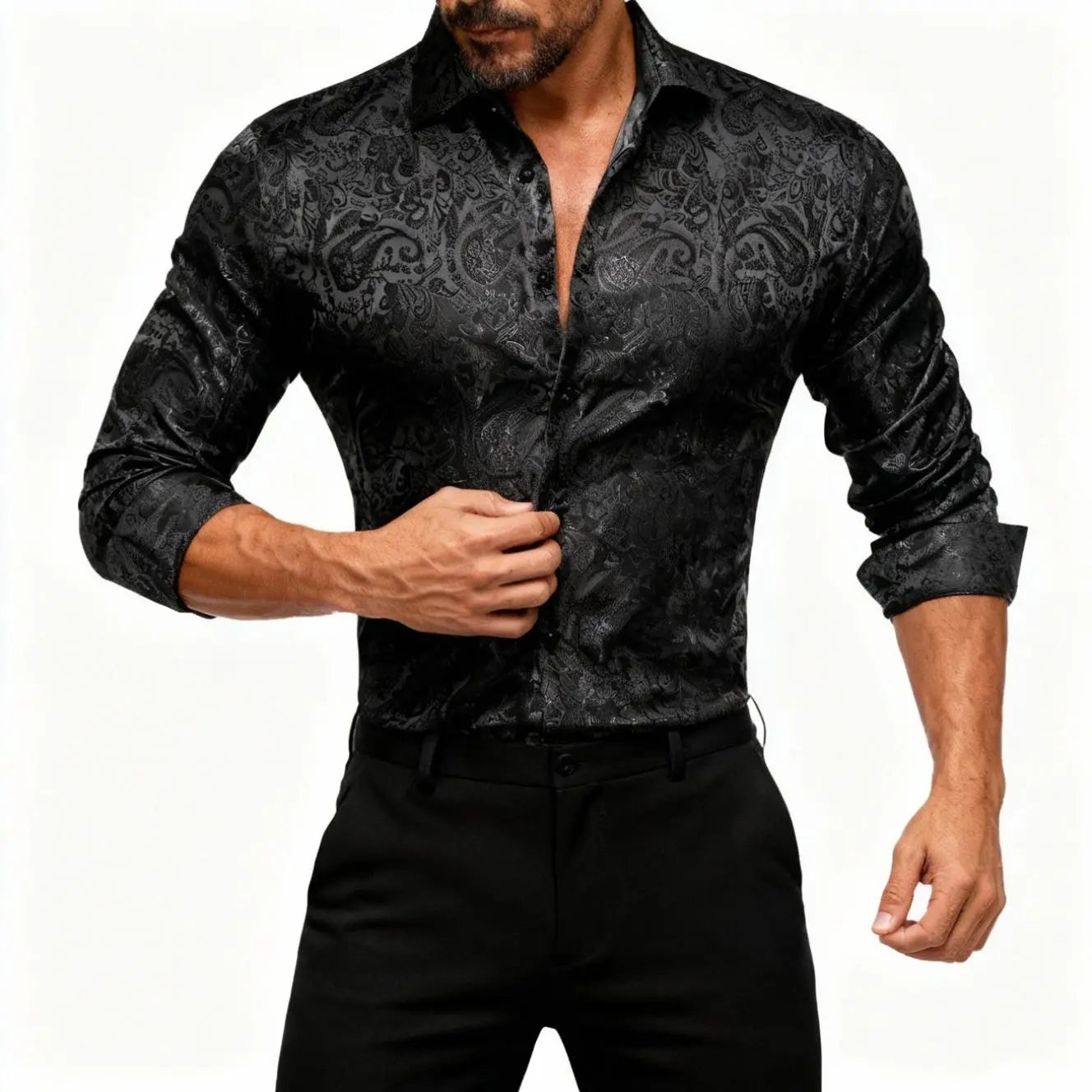 AILISUS Black Men's Paisley Shirt Business Sunscreen Anti-wrinkle Formal Shirt Button Shirt Simple Commuter Men's Summer Tops Casual Longsleeves Casual Soft Fit