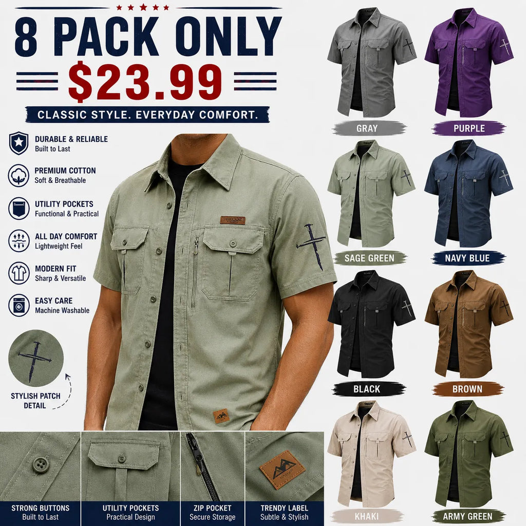 Men's Cross Fishing Shirts Cargo Shirt Utility Shirt Short Sleeve Sports & Outdoors Tactical Outdoor Streetwear