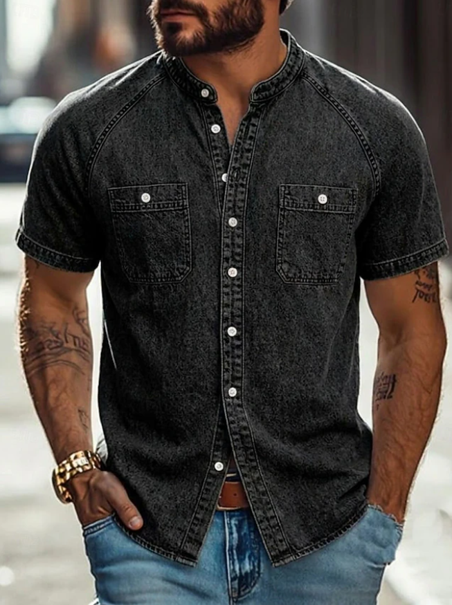 Men Shirt Casual Shirt Faded Shirt Garment Dyed Cotton Acid Wash Shirt