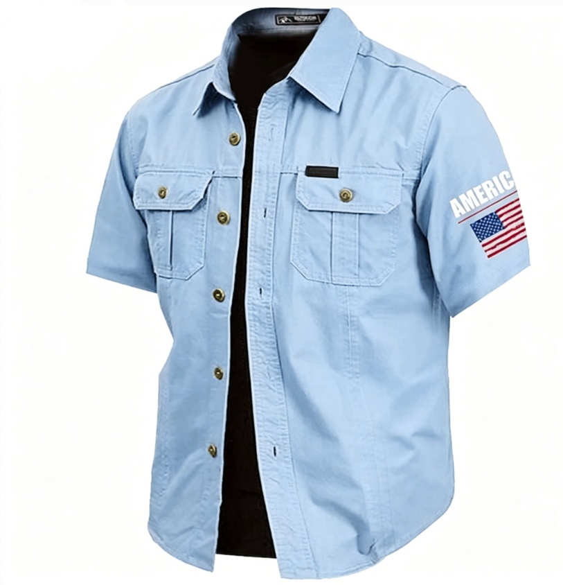 Men's 4th of July U.S. 250th Anniversary American Flag Cotton Work Shirts Western Shirt