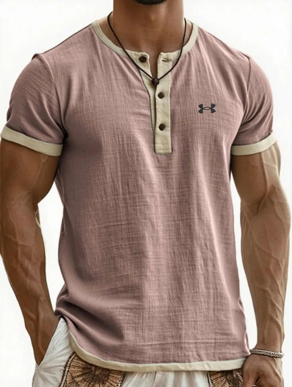 Men's Cotton Linen Casual Henley T-Shirt