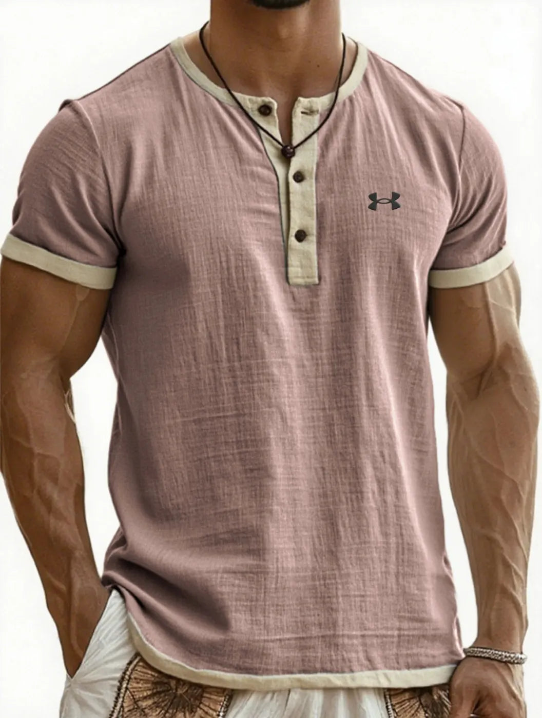 Men's Cotton Linen Casual Henley T-Shirt