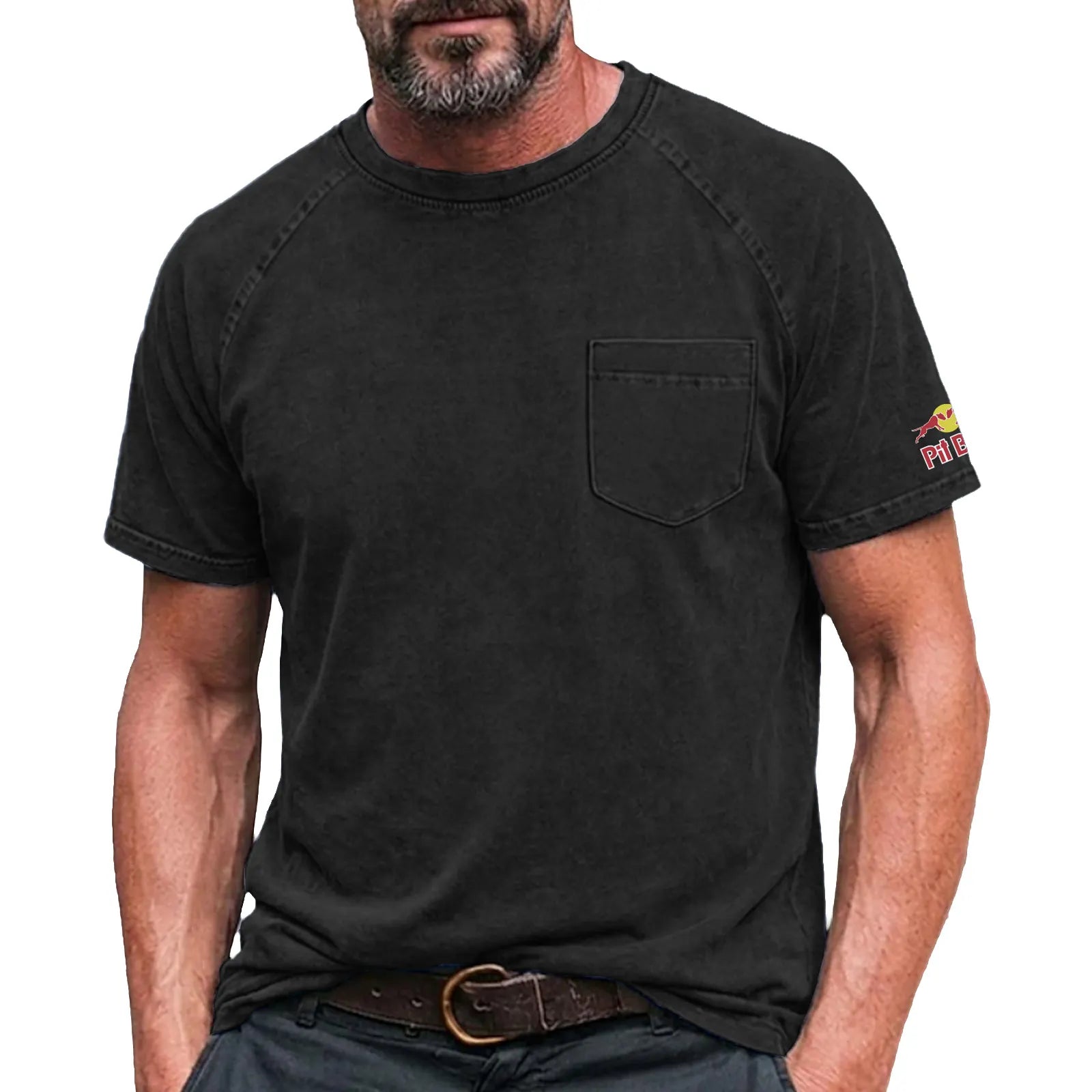 Men's Cotton T Shirt Washed Shirt Tee Top Short Sleeve Crew Neck Summer Spring All Seasons Solid Color Plain Retro Vintage Distressed Pocket Garment Dyed Washed Casual Vacation Street Light Blue