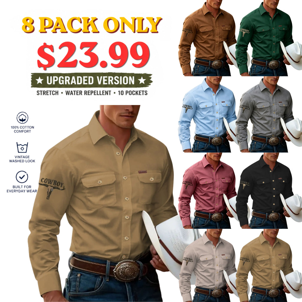 Men's Cow Work Shirt Western Shirt Cargo Shirt Long Sleeve Casual Tactical Sports & Outdoor