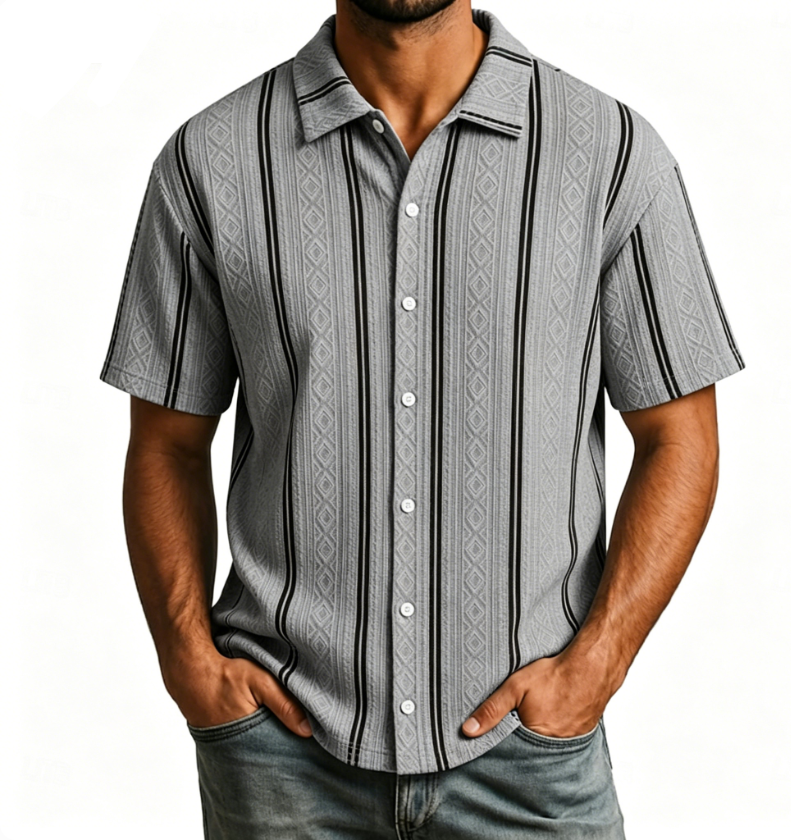 Men Shirt Texture Casual Shirt Button Up Shirt Jacquard Shirt